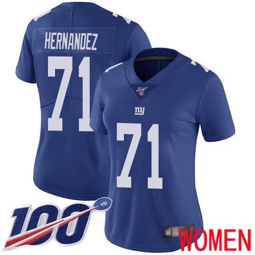 Women New York Giants #71 Will Hernandez Royal Blue Team Color Vapor Untouchable Limited Player 100th Season Football NFL Jersey